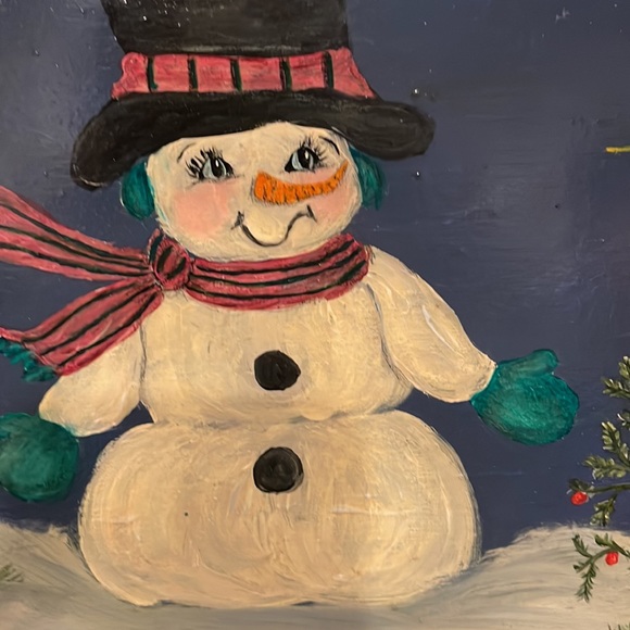 1999 vintage Folk Art wooden tray w/ handles signed by artist from Frenchtown NJ - Picture 2 of 6